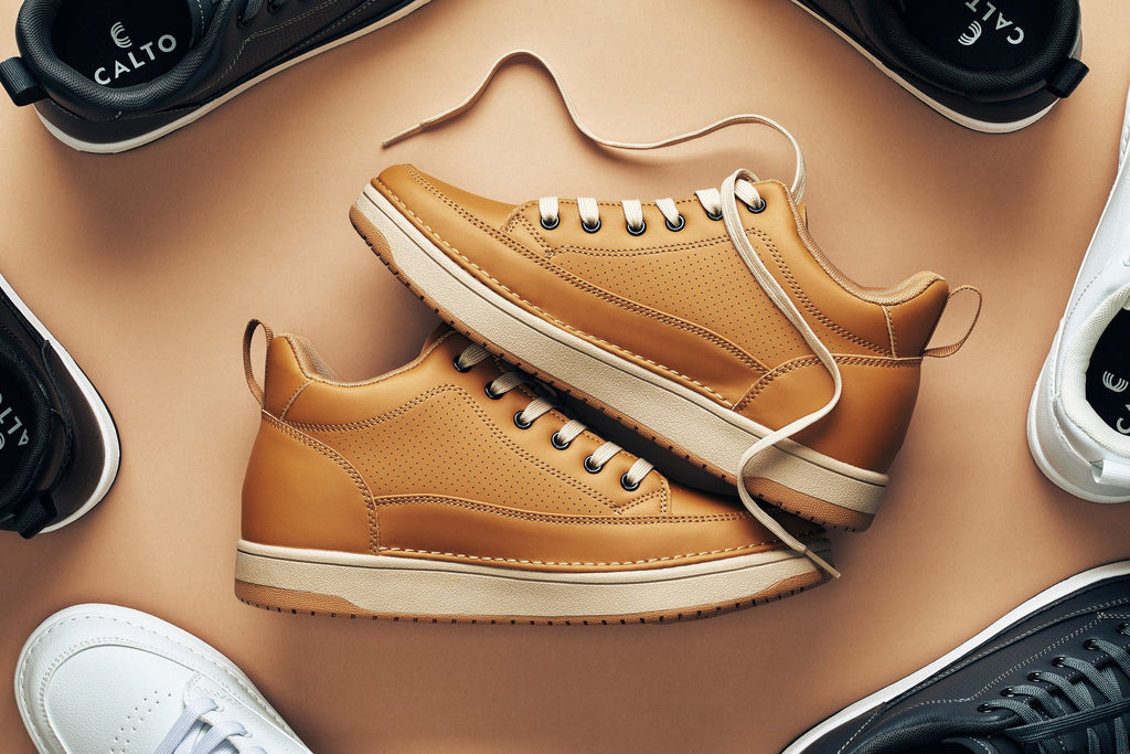 CALTO - Q274  - 2 Inches Taller (Camel Brown & Gum Sole) - Elevated Leatherette Micro-Perforated Sneakers