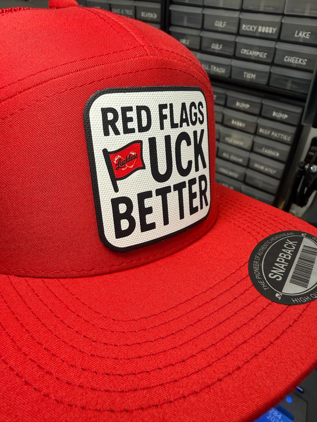 Red Flags Fuck Better | 7 Panel Canvas Patch Hat
