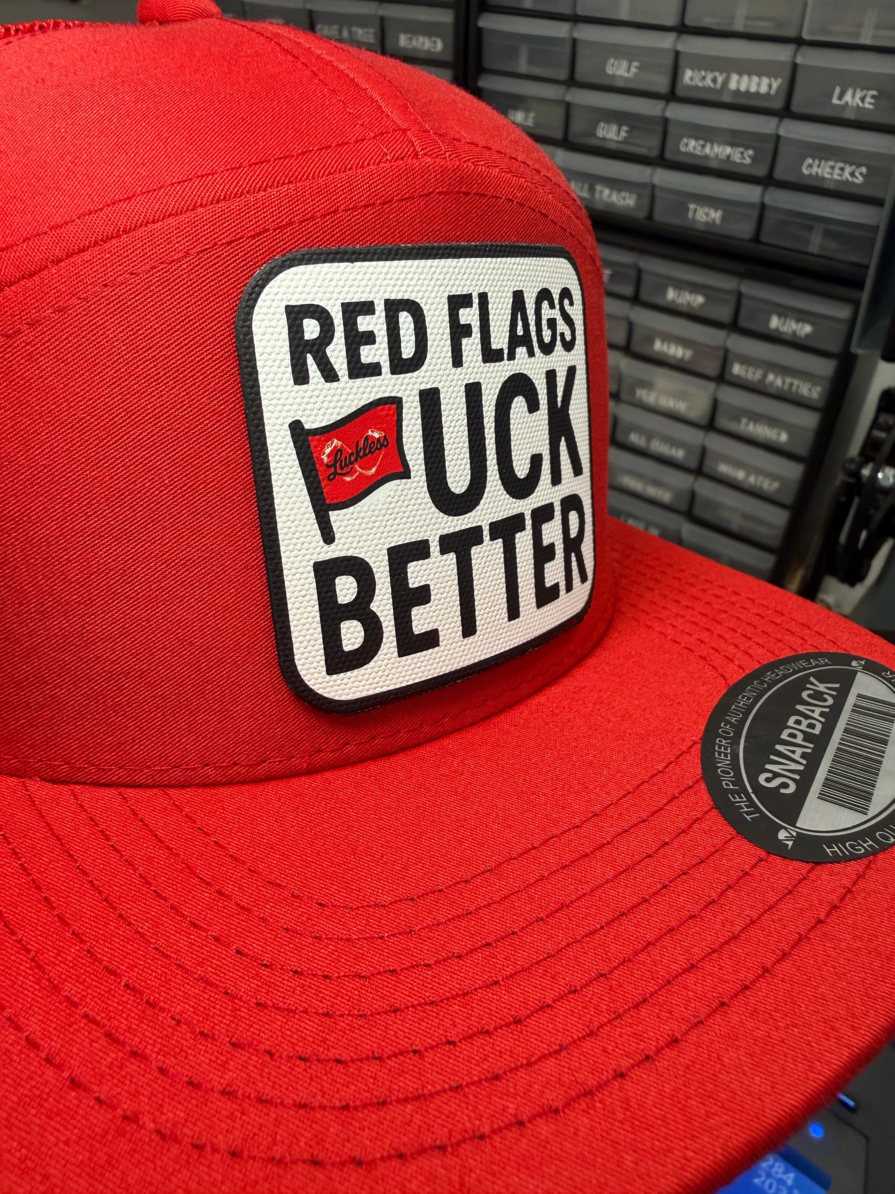 Red Flags Fuck Better | 7 Panel Canvas Patch Hat