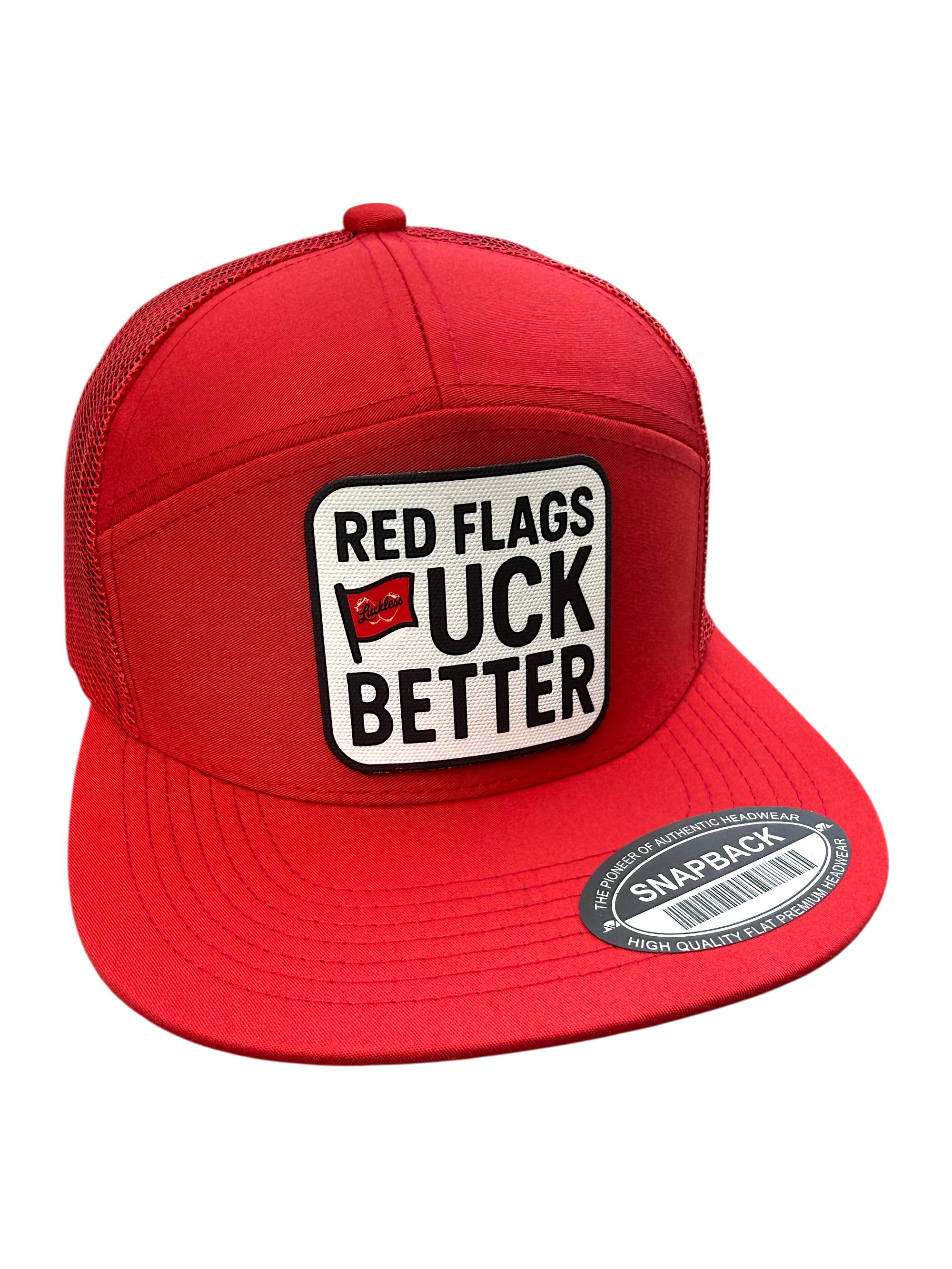 Red Flags Fuck Better | 7 Panel Canvas Patch Hat