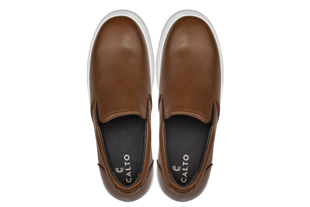 CALTO - T1023 - 2.6 Inches Taller (Coffee Brown) - Lightweight Nappa Leather Loafer