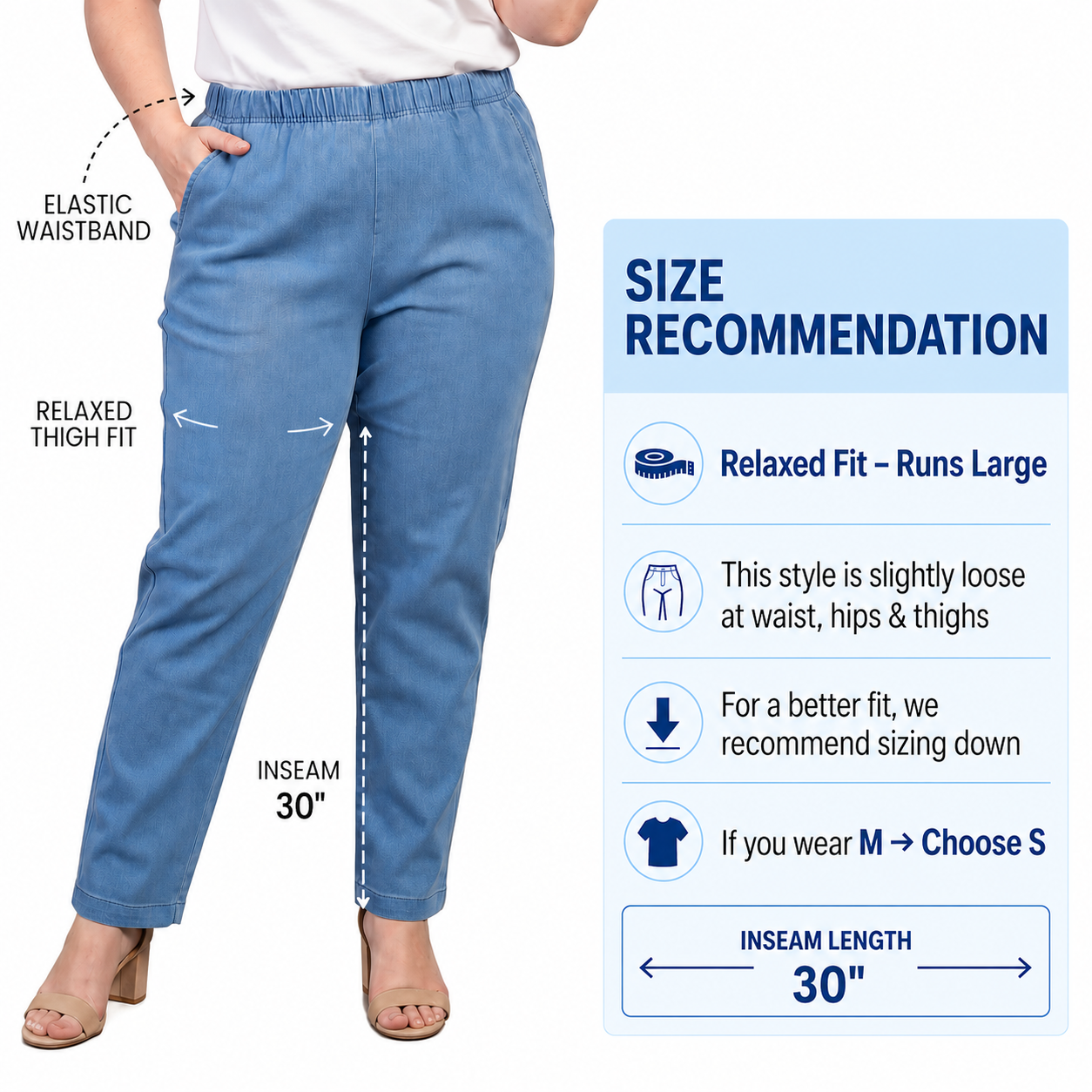 Women's Lightweight Pull-On Denim Jeans — Elastic Waist No Zipper