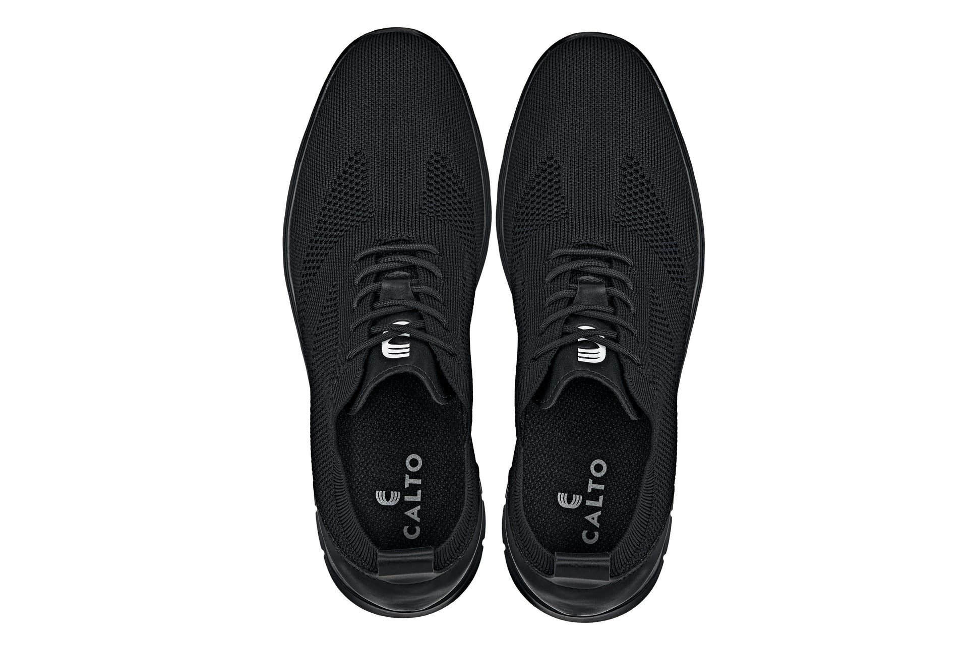 CALTO - X2211 - 2.4 Inches Taller (Black/Black Sole) - Lace Up Casual Walker - Lightweight