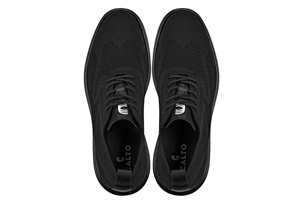 CALTO - X2631 - 2.8 Inches Taller (Black/Black Sole) - Lace Up Casual Walker - Lightweight