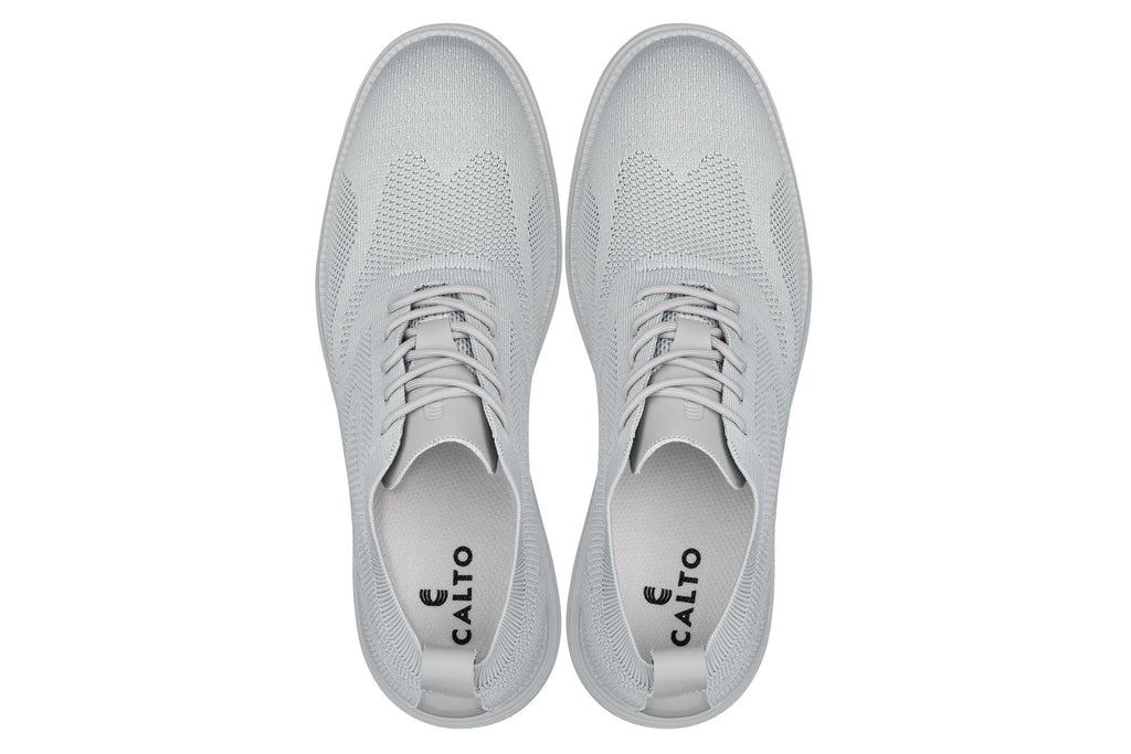 CALTO - X2640 - 2.8 Inches Taller (Pewter/Light Grey Sole) - Lace Up Casual Walker - Lightweight