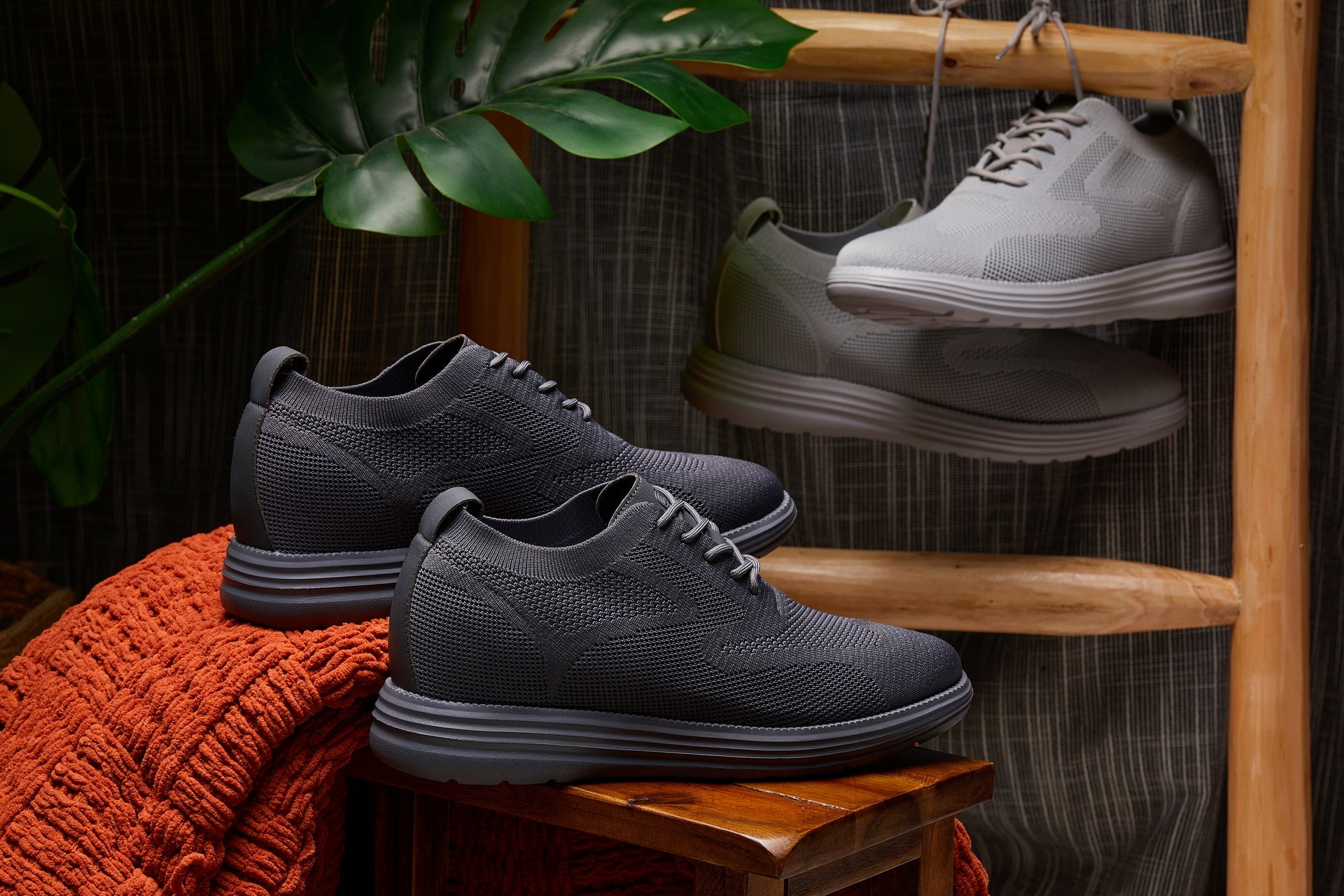 CALTO - X2640 - 2.8 Inches Taller (Pewter/Light Grey Sole) - Lace Up Casual Walker - Lightweight