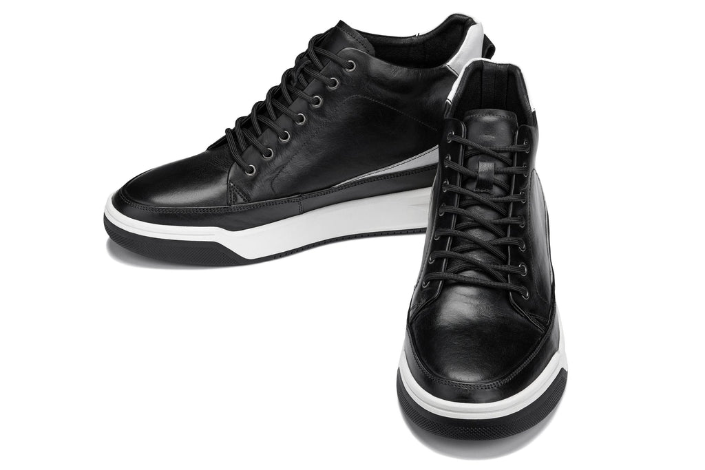 CALTO - Y7150 - 2.6 Inches Taller (Black) - Leather Ankle Top Sneak-Boot