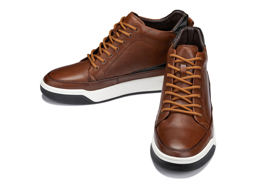 CALTO - Y7153 - 2.6 Inches Taller (Brown) - Leather Ankle Top Sneak-Boot