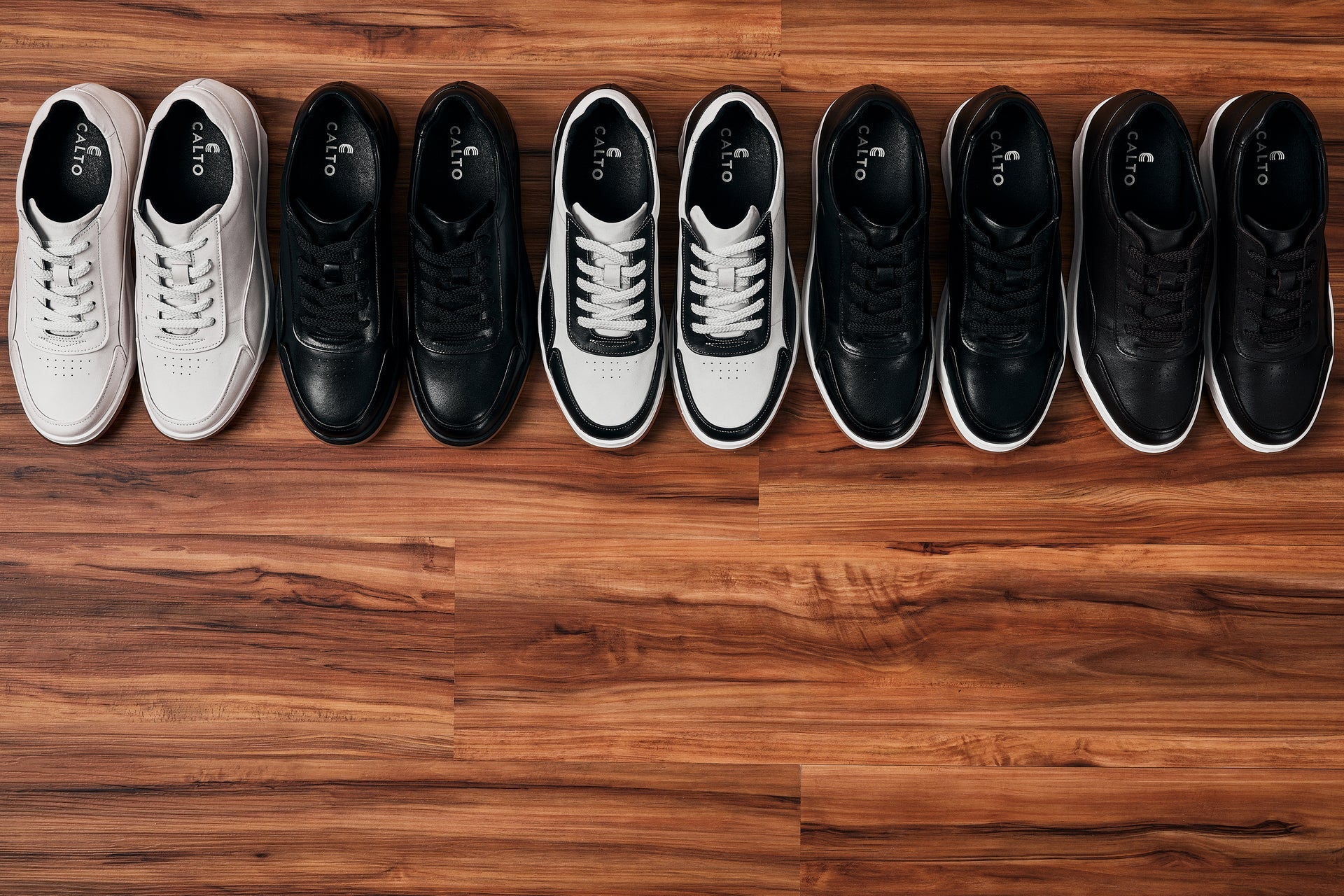 CALTO - Y7888 - 2.6 Inches Taller (Noir/Black & Gum Sole) - Elevated Leather Sneakers