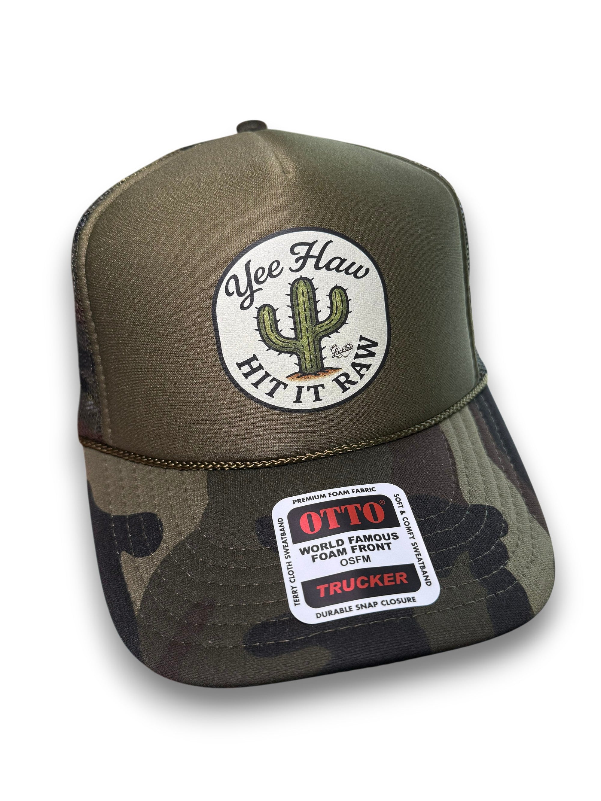 Yee Haw Hit it Raw Camo Trucker