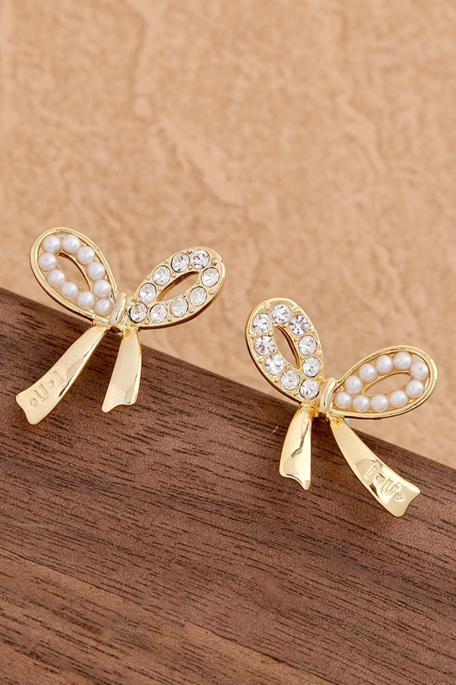 Winter Rhinestone Pearl Bow Earrings