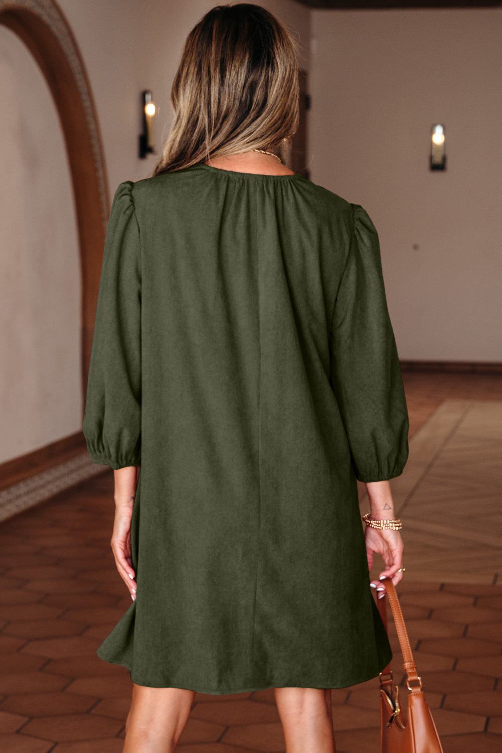 Michelle Pleated Corduroy Mini Dress
