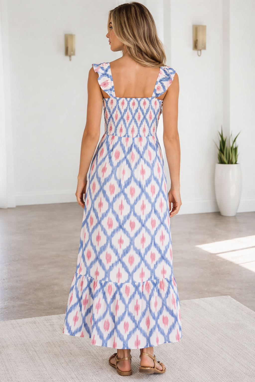 Deborah Waist Ruffle Sleeve Dress