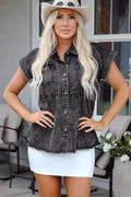 Chaya Flap Pocket Button Up Raw Hem Denim Shirt