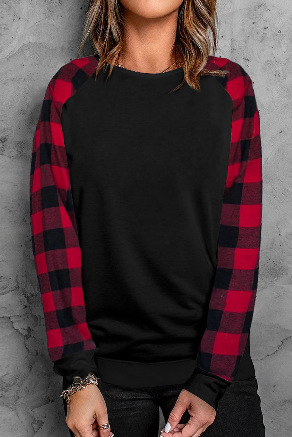 Aria Plaid Long Sleeve Sweatshirt