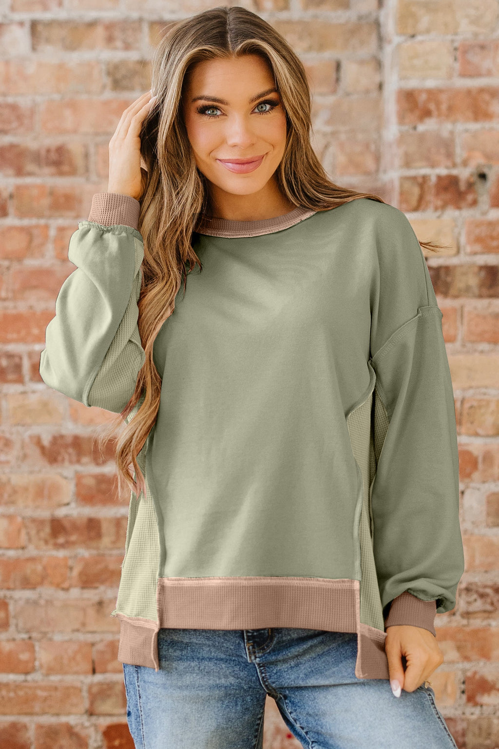 Maelynn Waffle Patchwork Oversize Sweatshirt