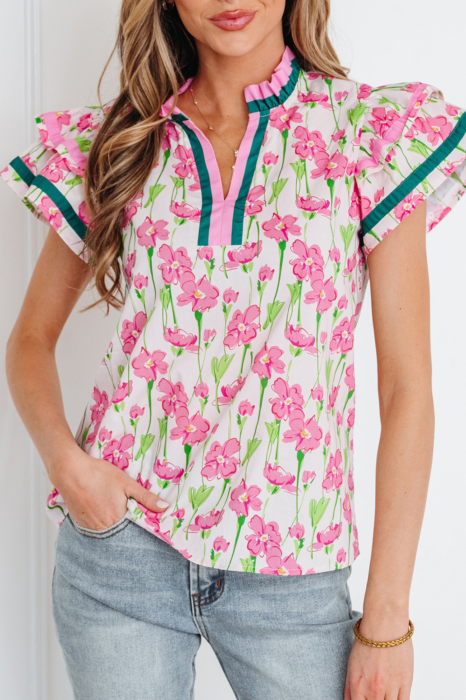 Elyse Ruffled Short Sleeve Blouse