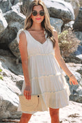 Kenia Solid Color Tied Straps Ruffle Tiered Mini Dress