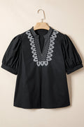 Raelynn Contrast Embroidered Detail Blouse