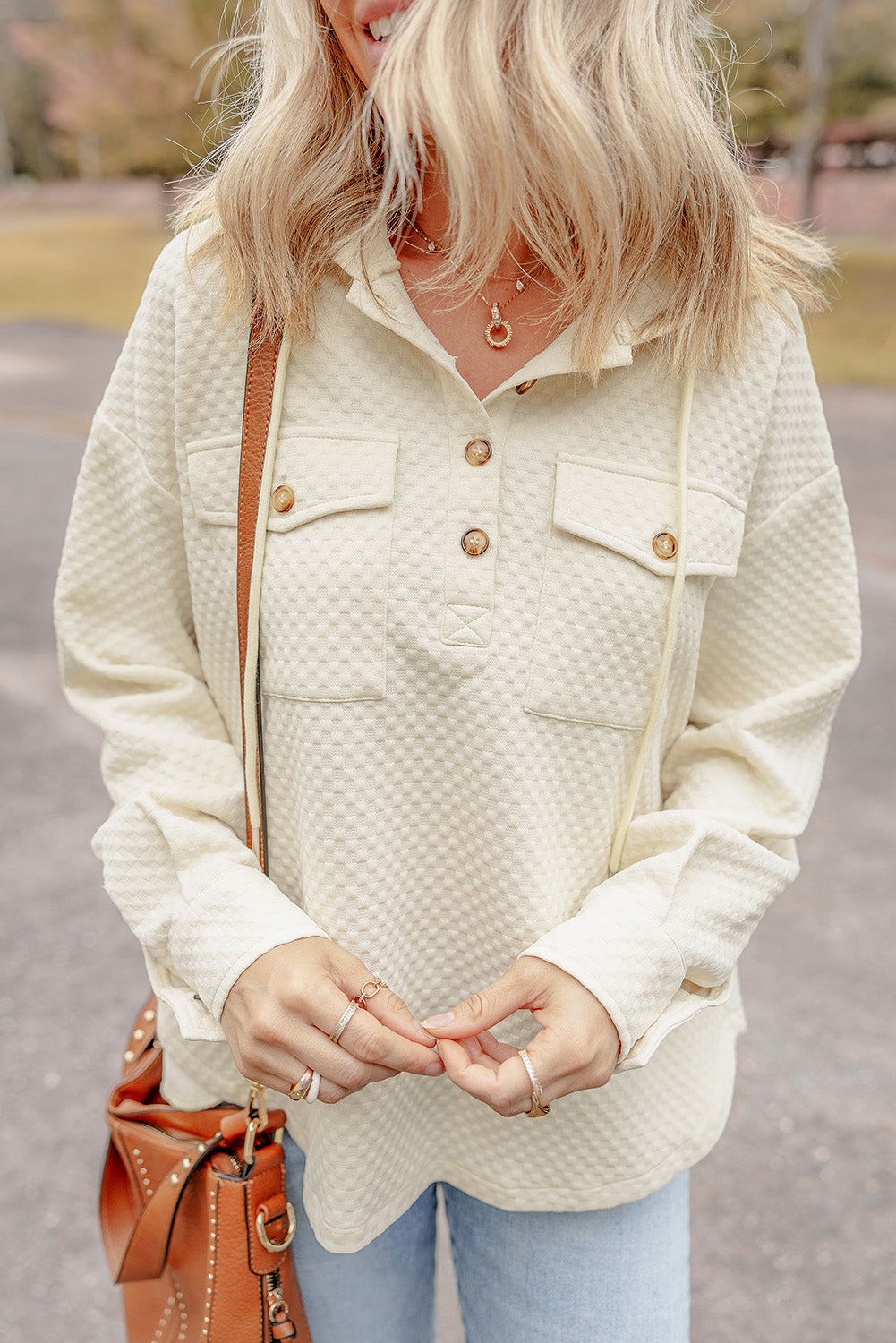 Julie Textured Neckline Side Hoodie