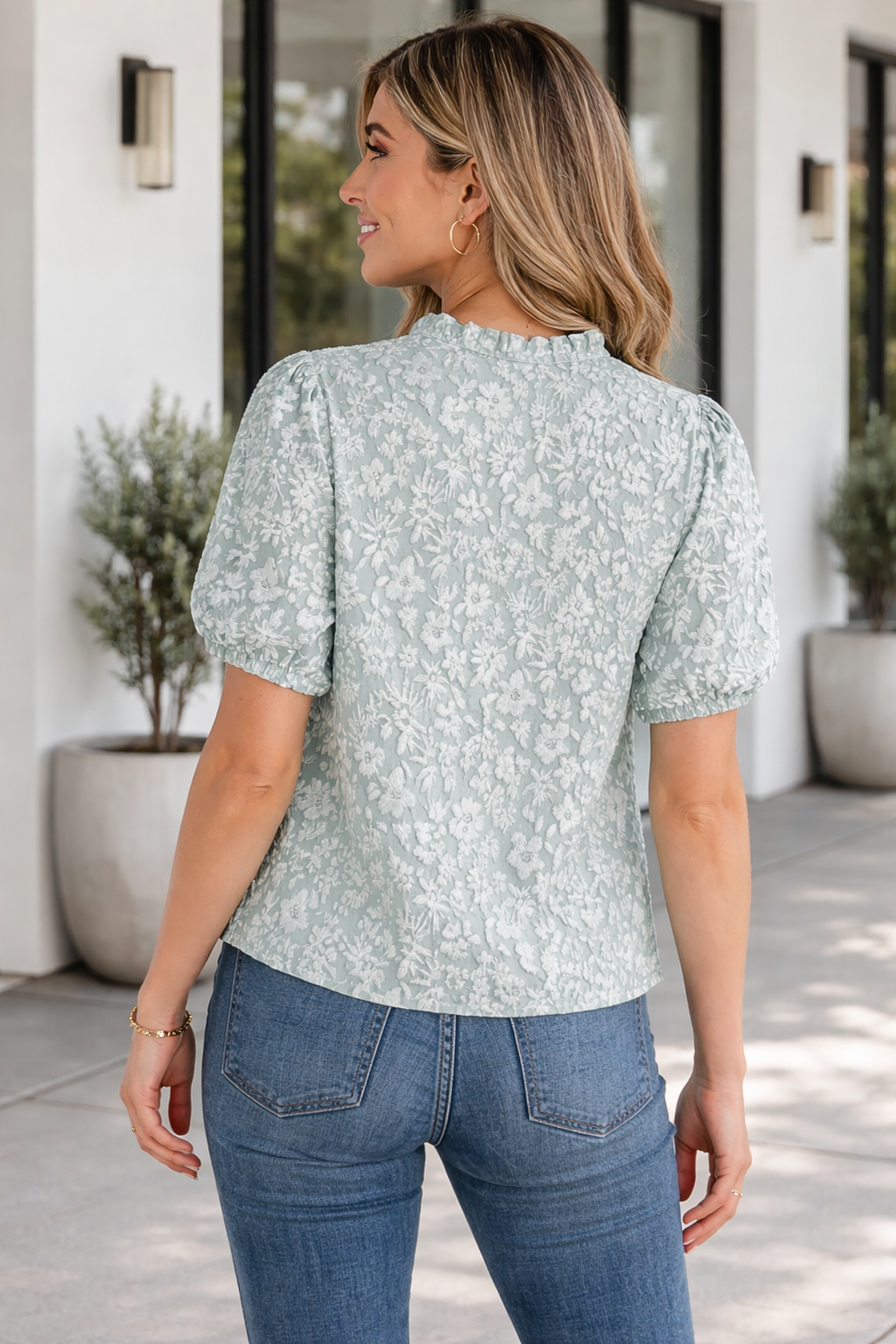 Adalyn Jacquard Puff Sleeve Blouse