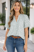 Adalyn Jacquard Puff Sleeve Blouse