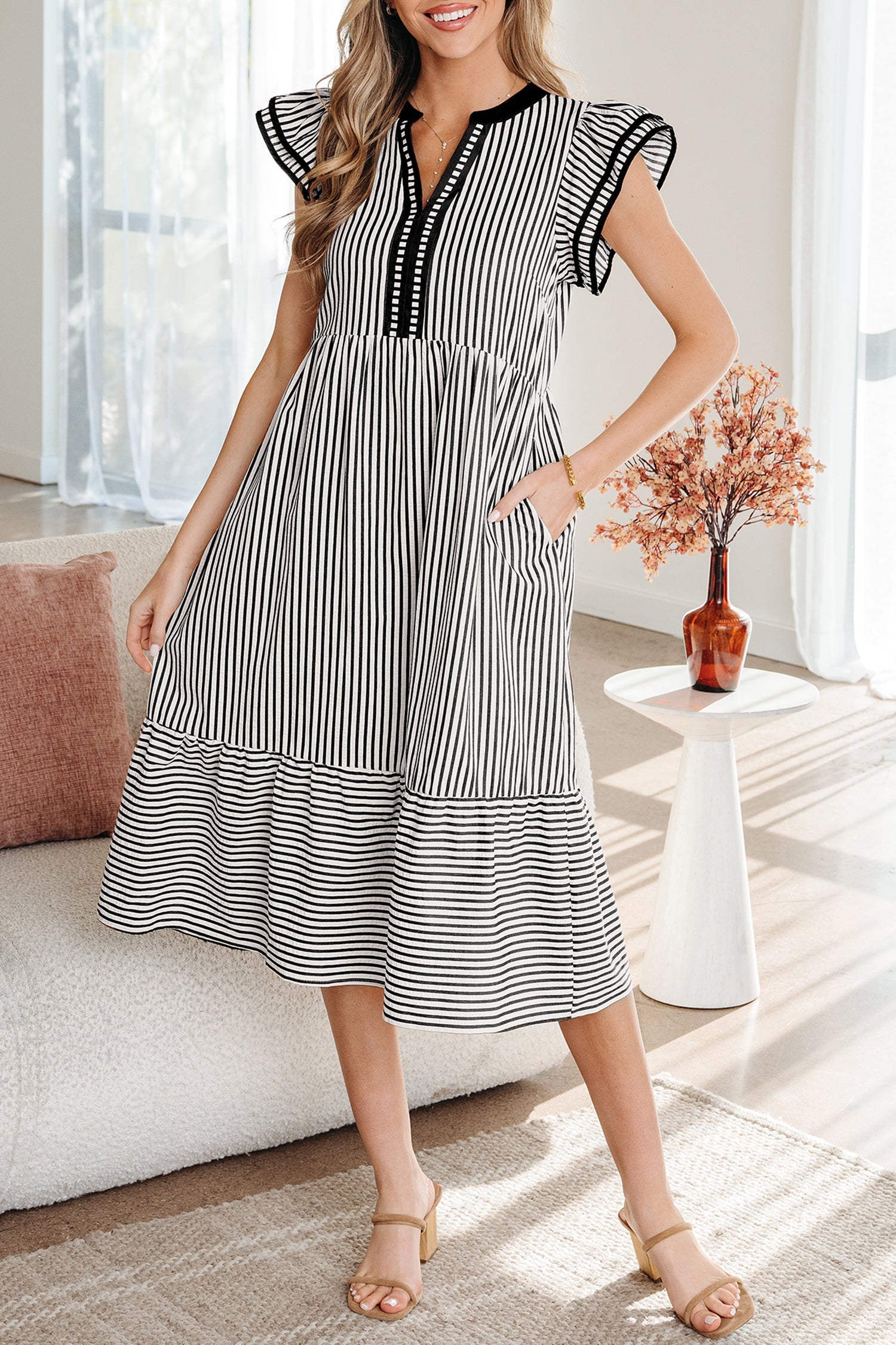 Opal Contrast Trim Midi Dress