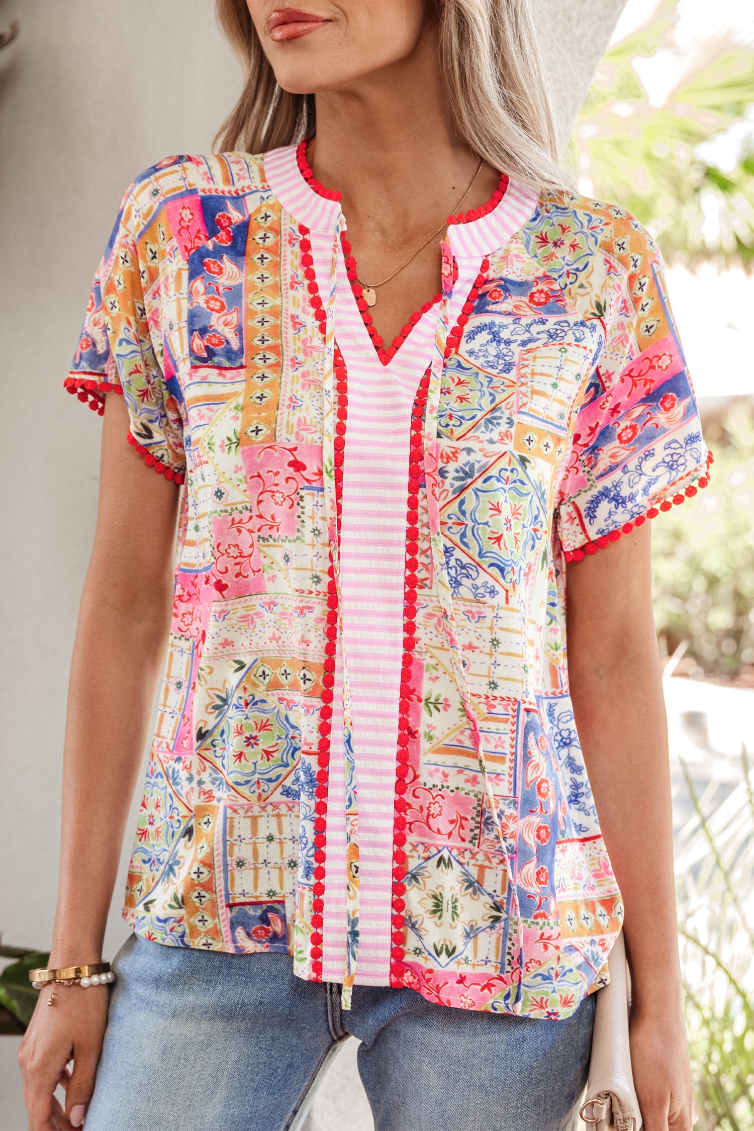 Deborah Print Short Sleeve Blouse