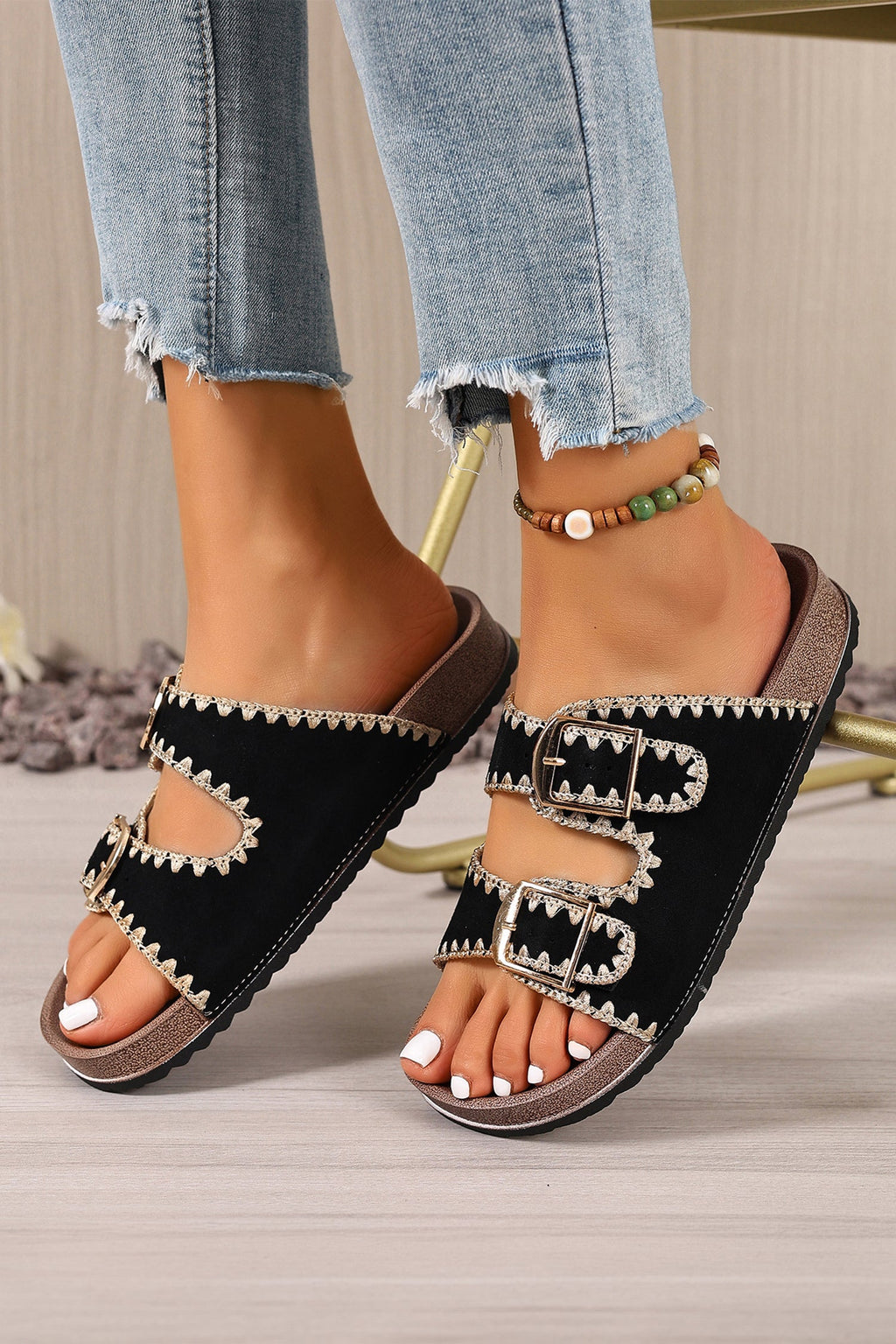 Kehlani Buckle Faux Suede Slippers