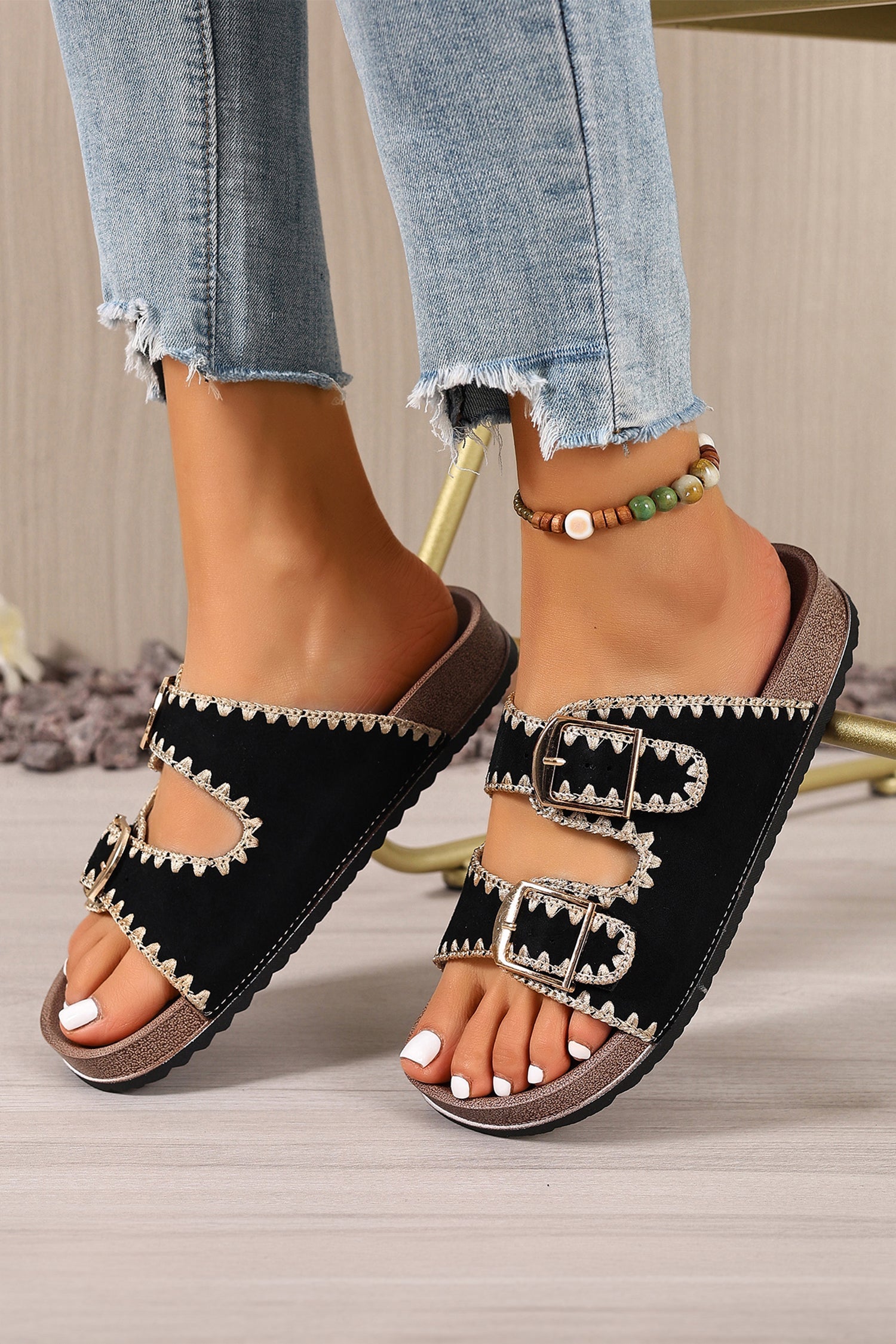 Kehlani Buckle Faux Suede Slippers