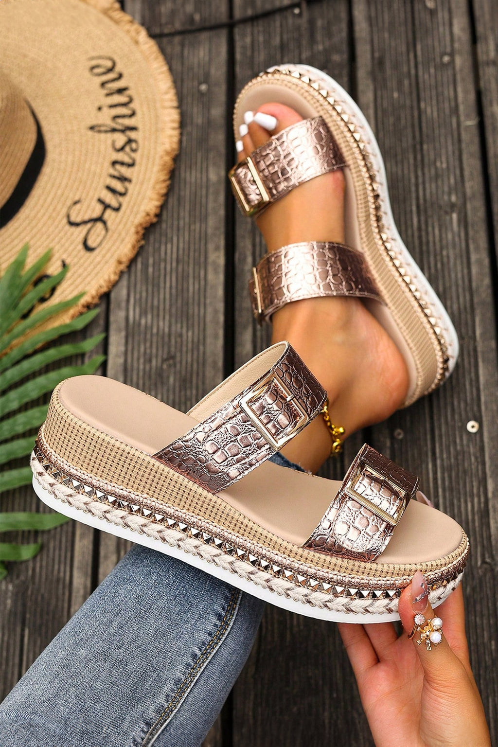 Cattleya Buckle Wedge Platform Slippers