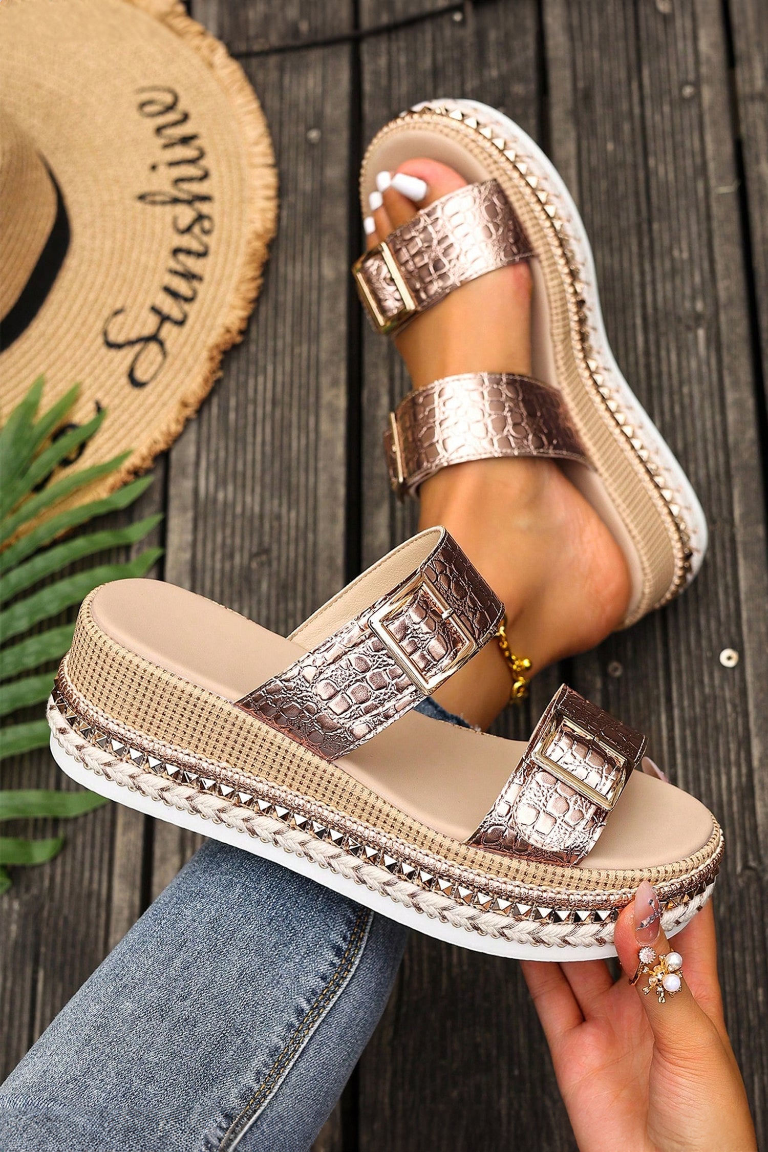 Cattleya Buckle Wedge Platform Slippers