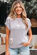 Sara Bowknot Applique Cap Sleeve Sweater