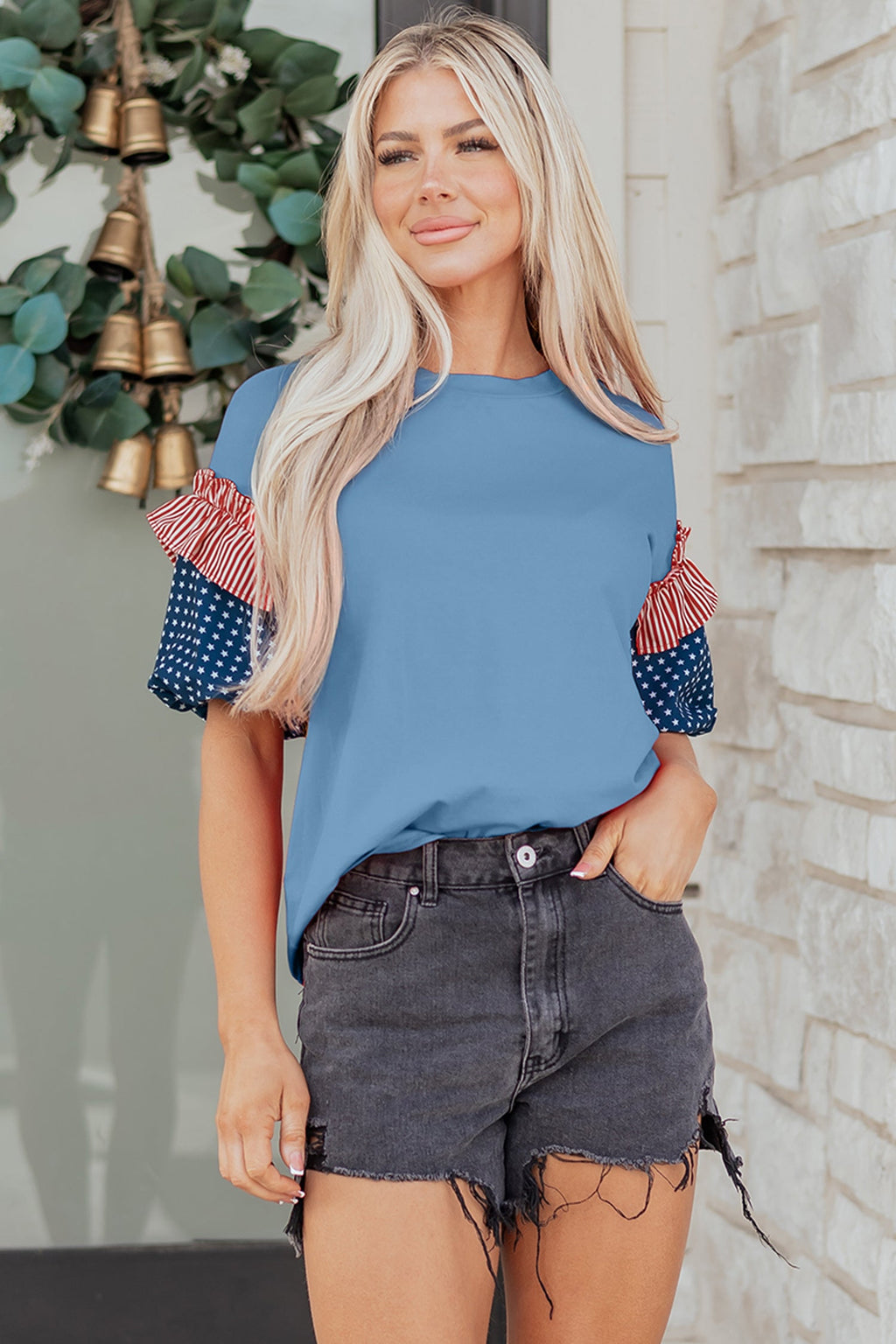 Henley Short Puff Sleeve Top