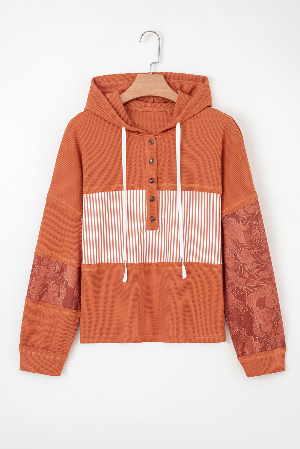 Taytum Patchwork Drawstring Hooded Long Sleeve Top