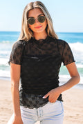 Megan Sheer Mesh Mock Neck Lettuce Top