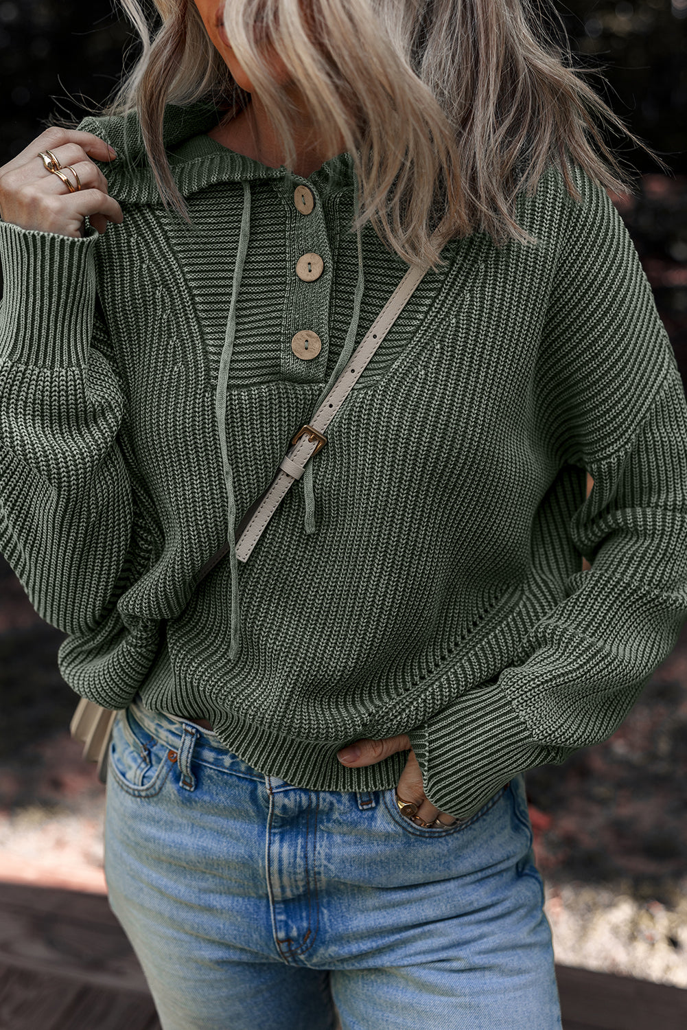Sofioya Knit Drawstring Hooded Sweater