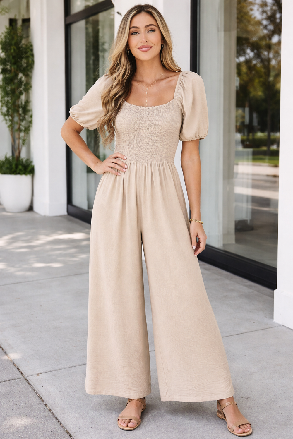 Indie Smocked Wide Leg Jumpsuit