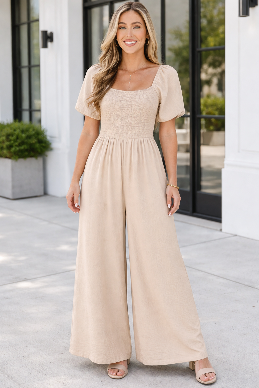 Indie Smocked Wide Leg Jumpsuit