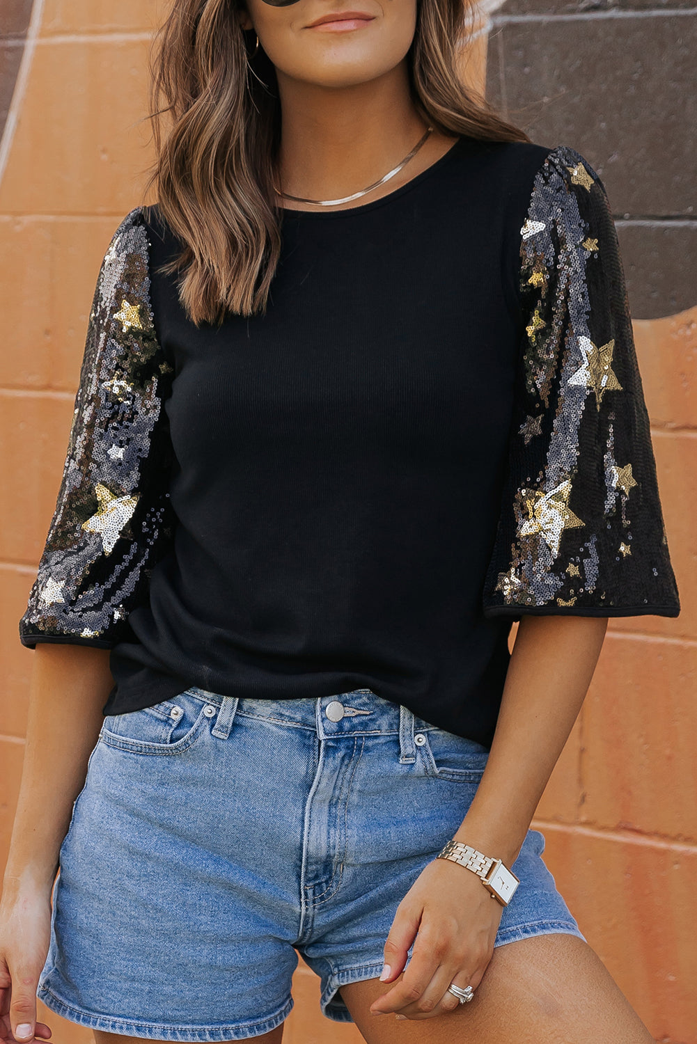 Lara Splicing Half Sleeve Top