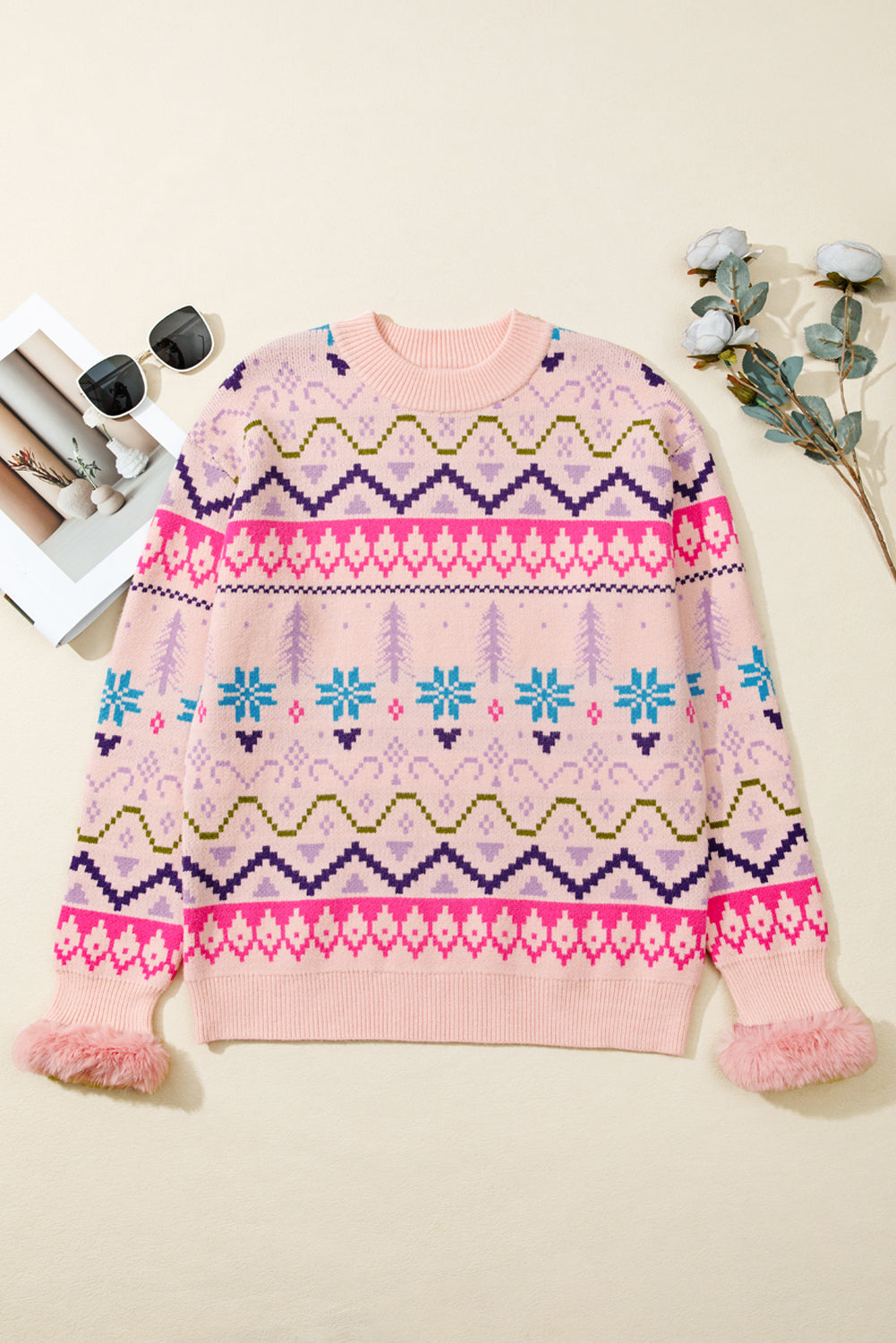 Kayaetta Knit Feather Cuffed Sweater