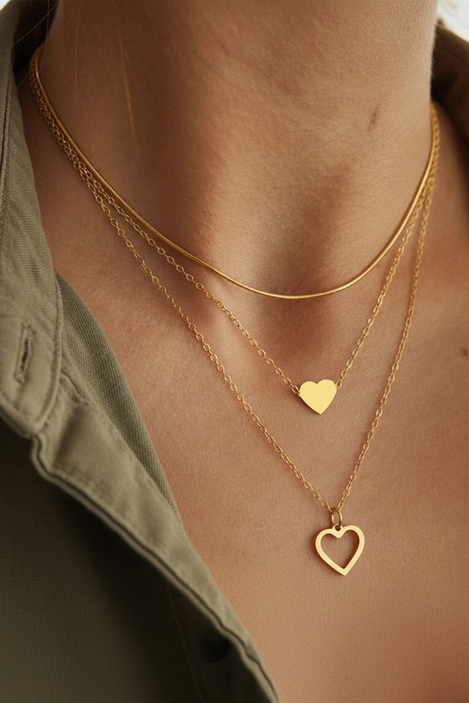 Leah Layered Heart Necklace Set