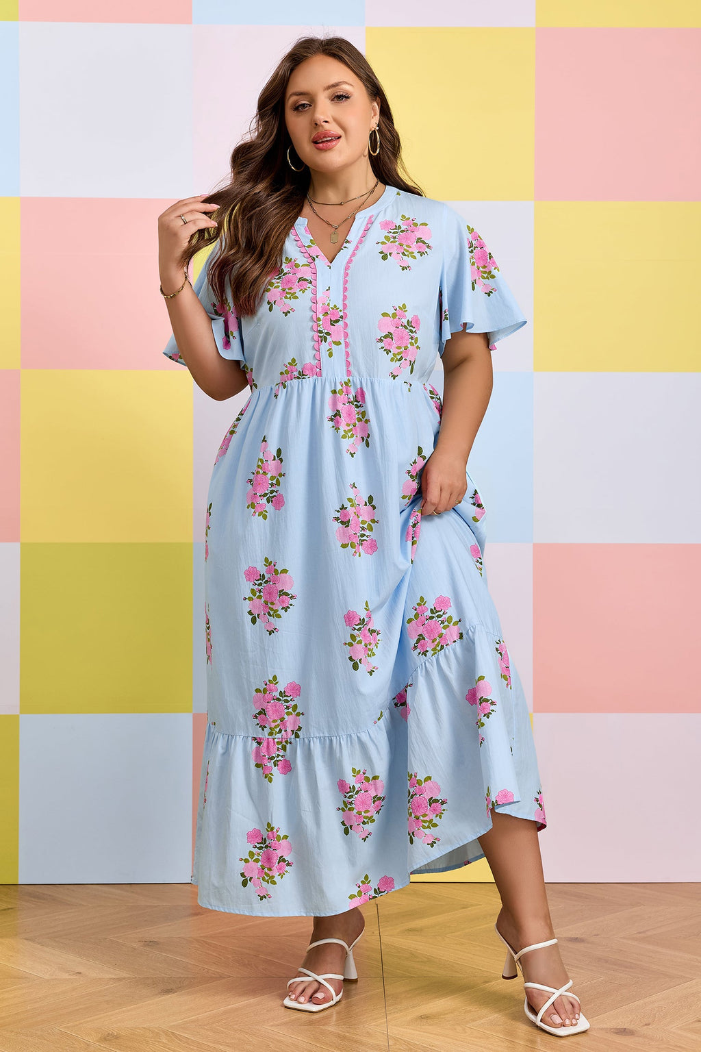 Lucy Print Scalloped Trim PLUS Dress