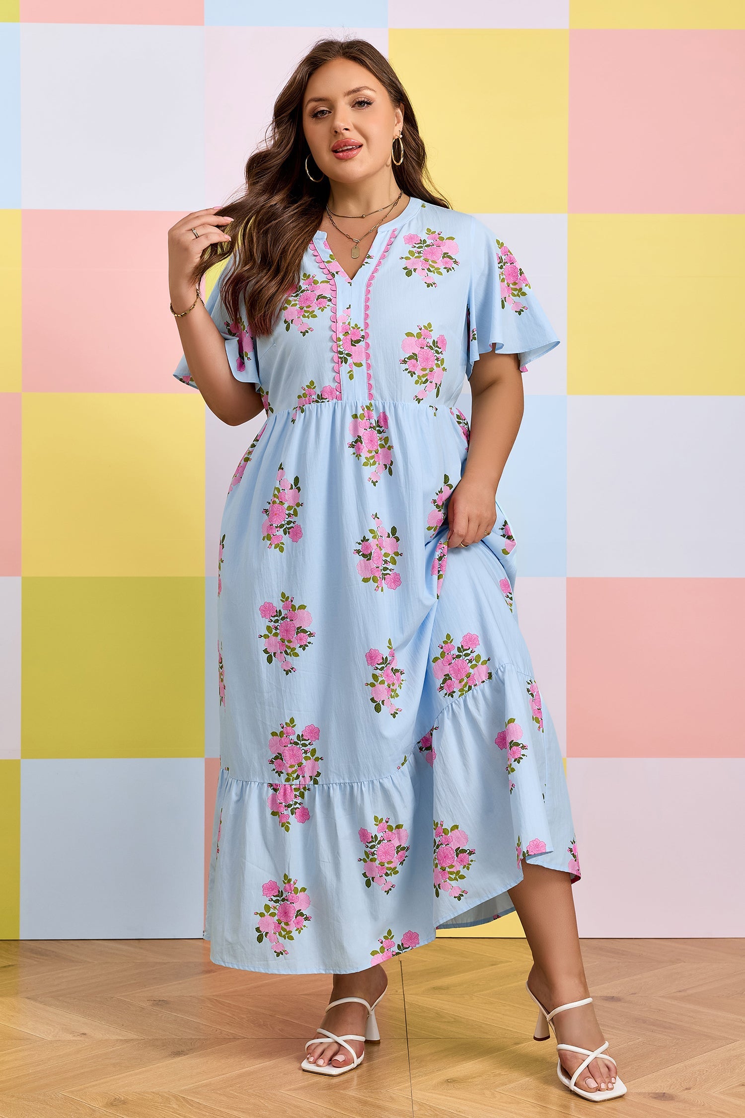 Lucy Print Scalloped Trim PLUS Dress
