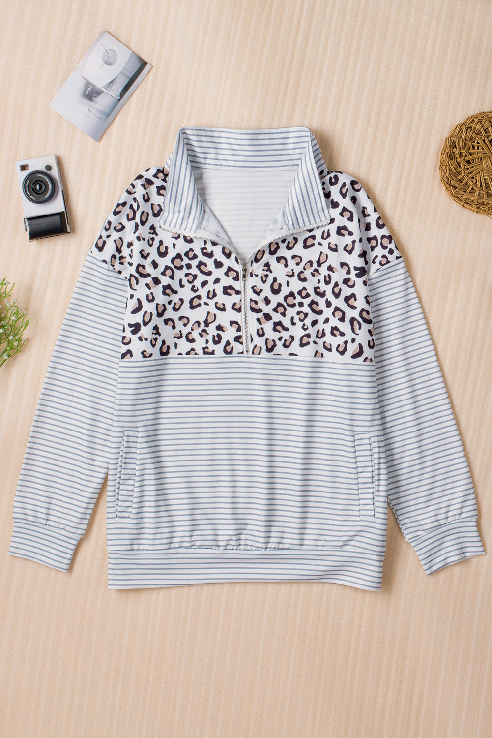 Amelia Zipper Collar Striped Sweatshirt