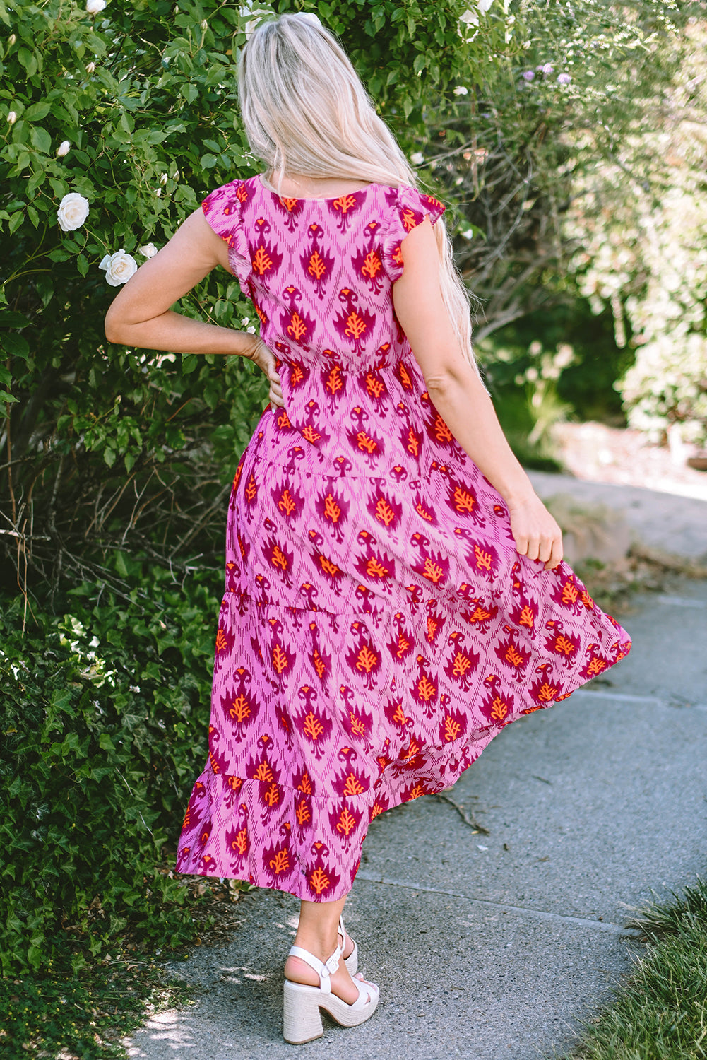 Adalee Retro Ruffled Sleeve Maxi Dress