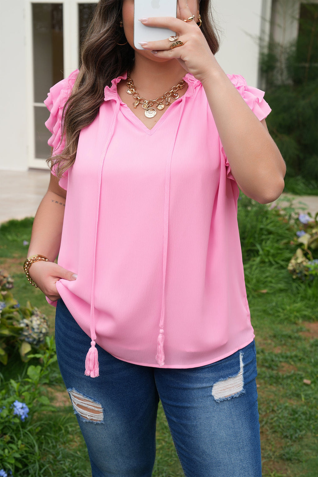 Milena Ruffle Short Sleeve PLUS Blouse