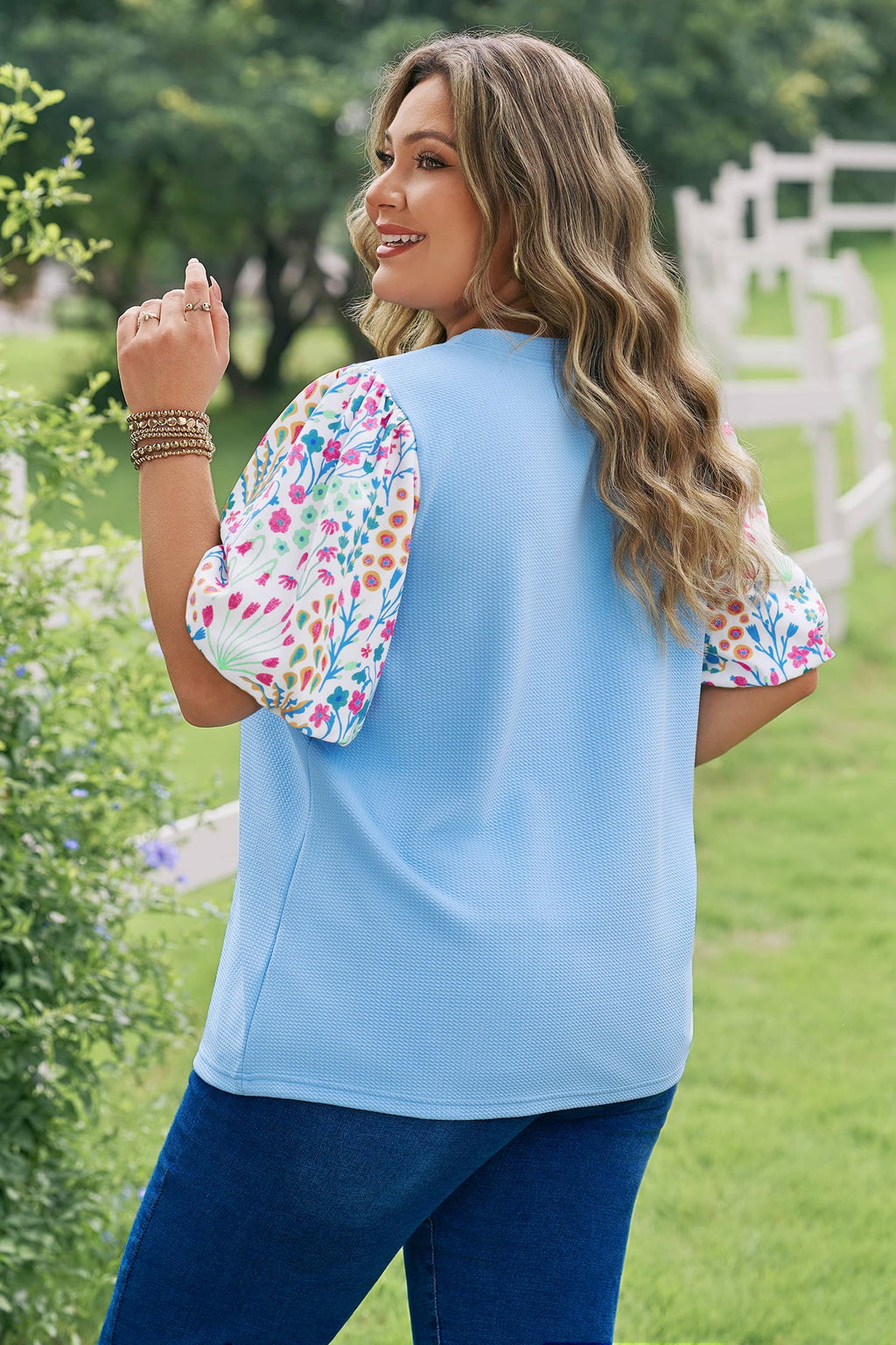 Raelynn Contrast Floral Sleeve PLUS Top