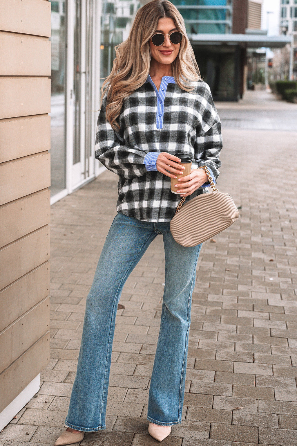 Ezra Half Placket Plaid Blouse