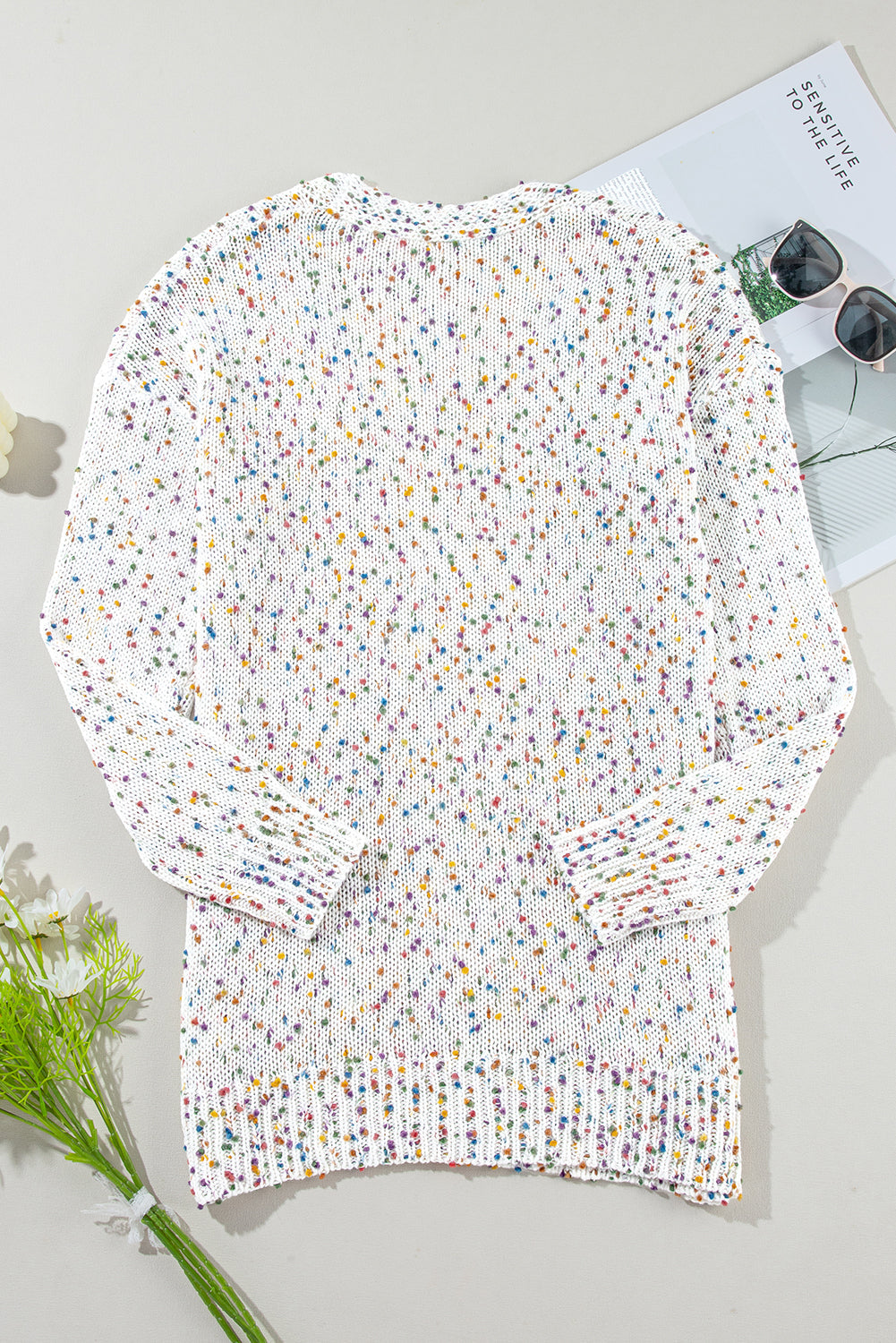 Ailany Confetti Rib Knit Long Sleeve Cardigan